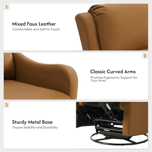 Swivel Rocker Recliner Chairs Set of 2, Faux Leather Manual Recliners for Living Room I78386