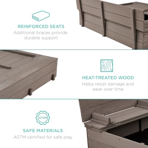 Kids' Outdoor Wooden Sandbox with Foldable Bench Seats R806