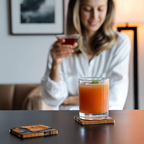 Wooden Coasters Set with Holder, Cedar Wood, 4-Pack P3709