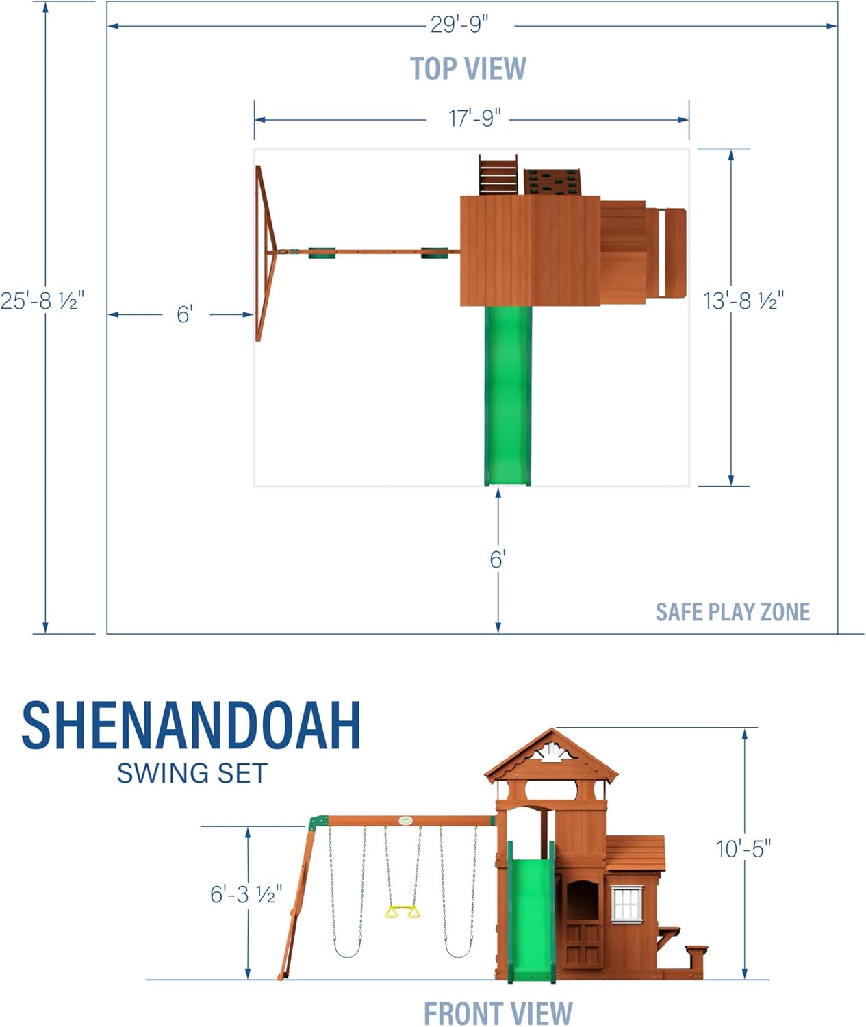 All Cedar Wooden Playset Swing Set with 2 Belt Swings, Trapeze Bar, 10 ft Wave Slide, Covered Playhouse, Rock Wall J462627