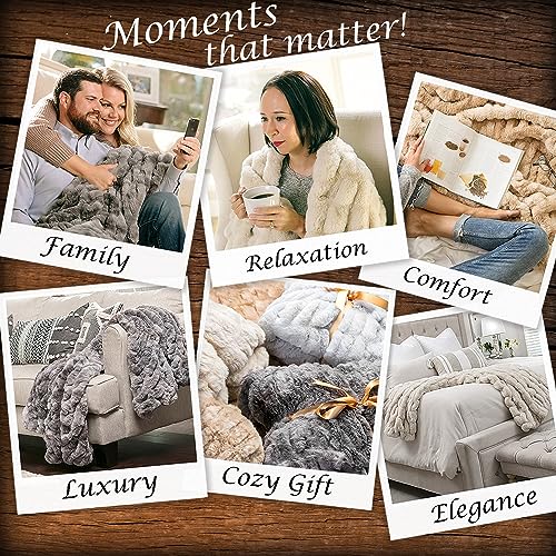 Ruched Faux Fur Throw Blanket, Reversible, 50" x 65", Dark Gray D10706