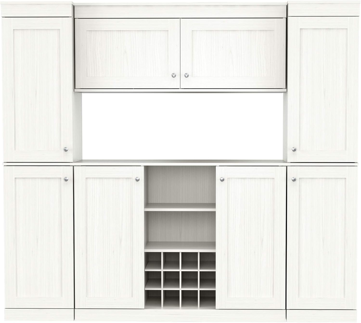Shaker Style 4-Piece Buffet Storage System with 2 Tall Cabinets, Washed Oak R39755