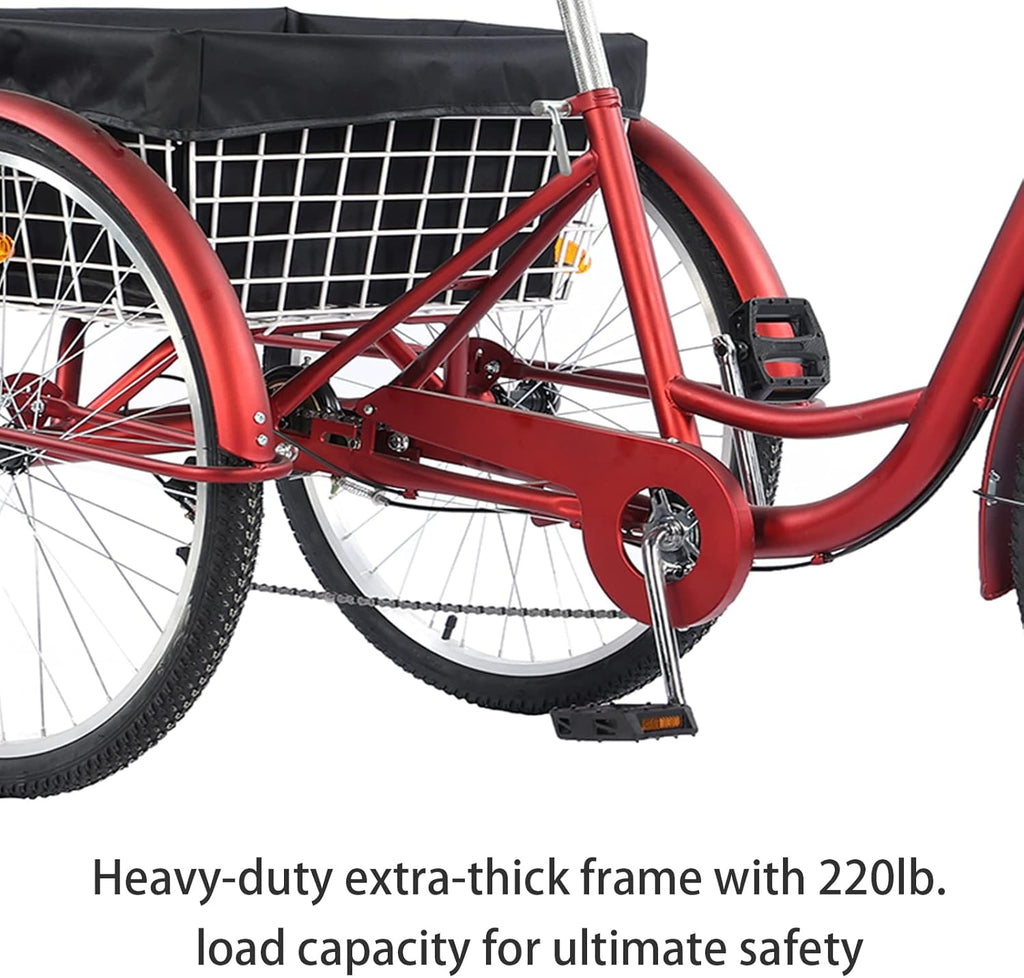 Adult Tricycle 7 Speed 26 Inch Three Wheel Bike with Large Basket S142359