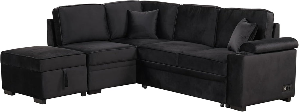 Sleeper Sofa Bed with Storage Ottoman, L-Shape Pull Out Couch L78390