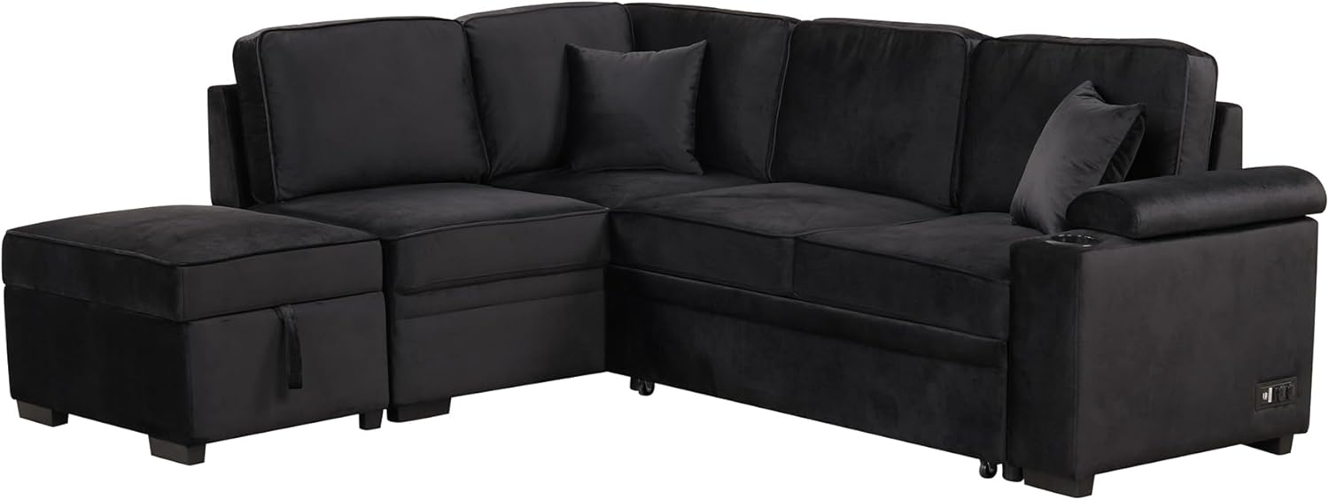 Sleeper Sofa Bed with Storage Ottoman, L-Shape Pull Out Couch L78390