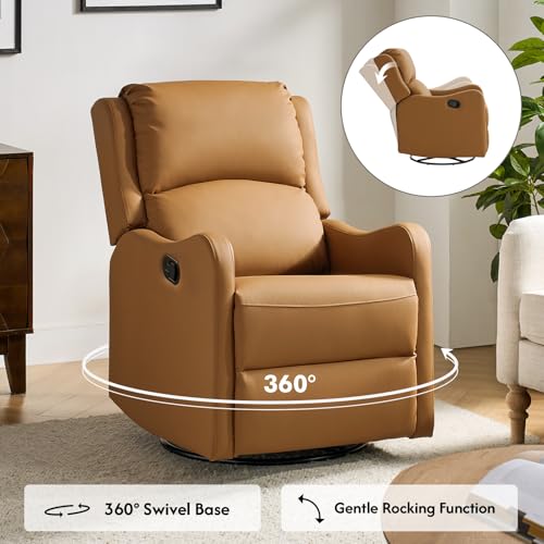 Swivel Rocker Recliner Chairs Set of 2, Faux Leather Manual Recliners for Living Room I78386