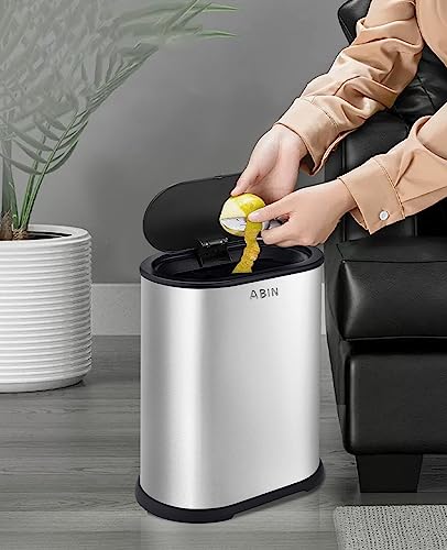Bathroom Trash Can with Press Top Lid, 2.1 Gallon Slim Stainless Steel S523073
