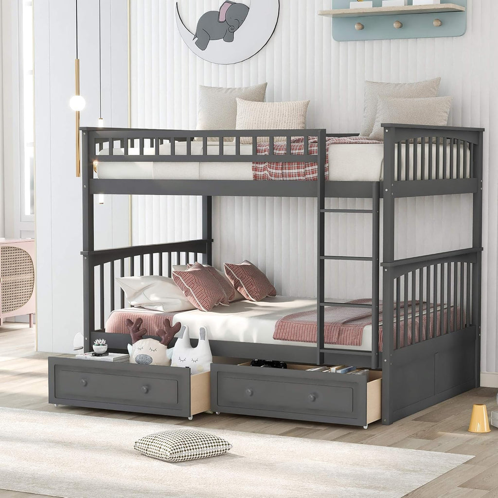 Full Bunk Bed with Drawers, Gray P259006