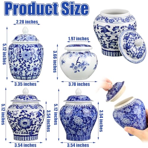 Set of 4 Small Blue and White Porcelain Vases for Tabletop Decor O5357