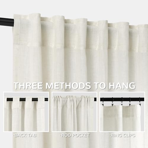 Linen Curtains for Living Room Bedroom, Light Filtering, 204 Inches Long, Beige Y3491