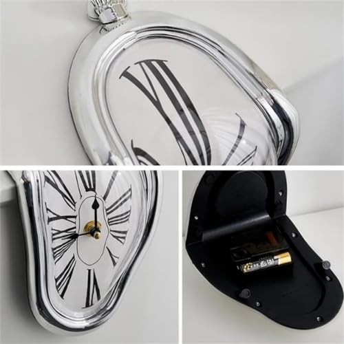 Melting Clock Surrealist Table Desk Decor (Silver) D312