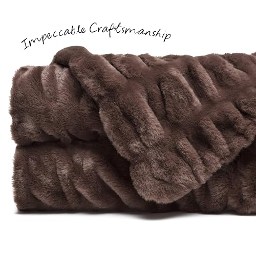 Ruched Faux Fur Throw Blanket, Reversible, 50" x 65", Dark Gray D10706