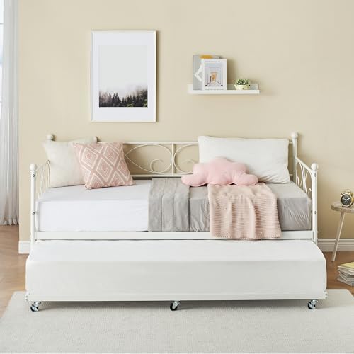 Black Metal Platform Sofa Bed Frame with Casters and Headboard L295