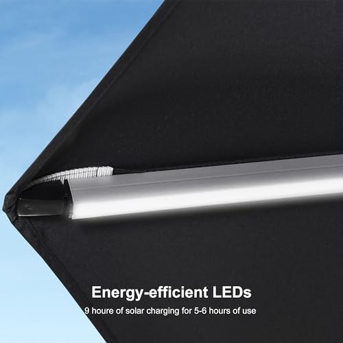 Solar Powered Cantilever Patio Umbrella with LED Lights, Navy Blue E7445
