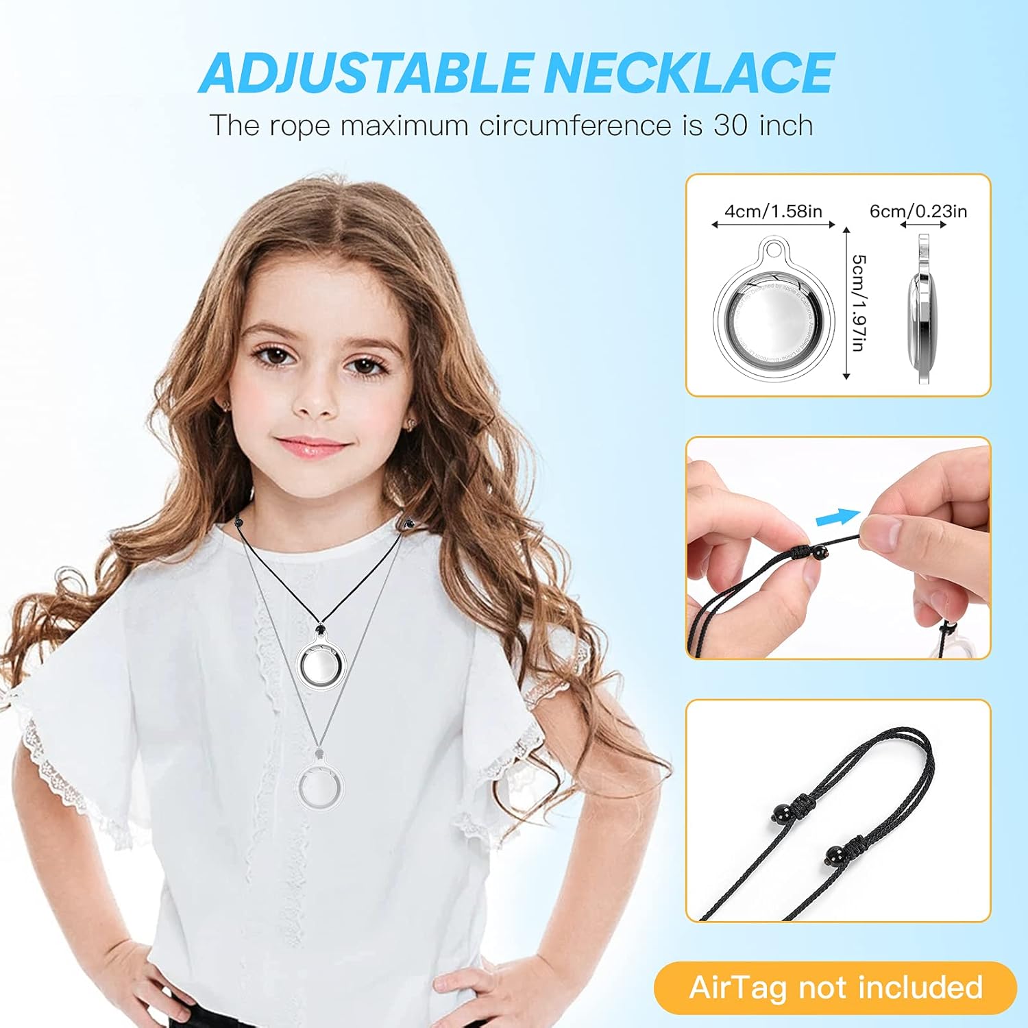 Adjustable Waterproof AirTag Necklace Holder for Kids and Adults Z7192