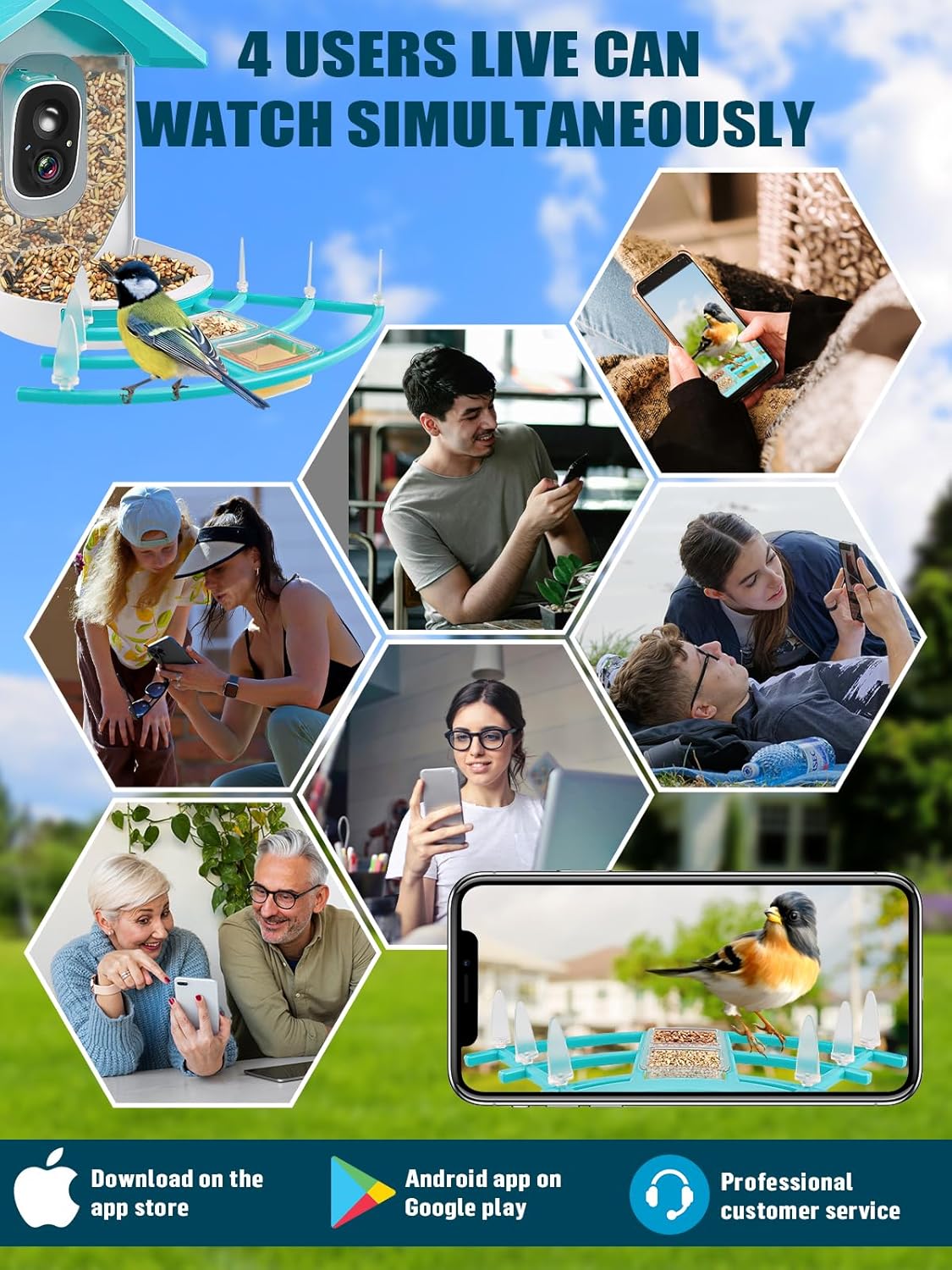 Smart Bird Feeder with Camera, Solar Powered Dual Charge, 1080P HD Video G11942