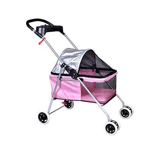 Pet Stroller 4 Wheels Folding Waterproof Portable Travel with Cup Holder W3830