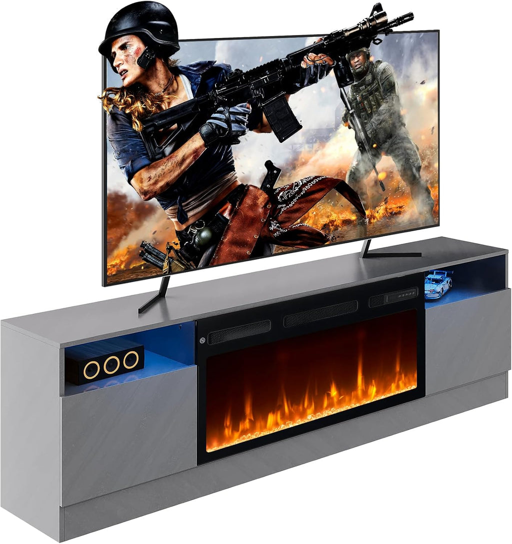 Electric Fireplace TV Stand for TVs Up to 80 Inch, Gray Wood Finish U91158