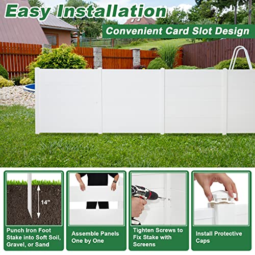 Outdoor Privacy Screen 2 Panels, 48"W x 49"H, Freestanding Fence with Iron Stakes, White W835