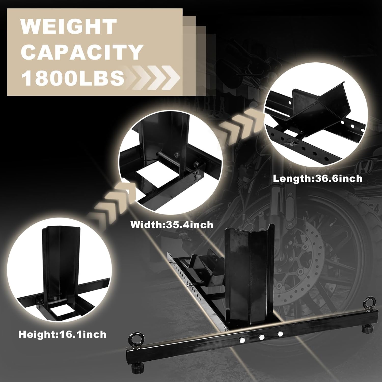 Motorcycle Trailer Wheel Chock, Adjustable Heavy-Duty Steel Stand for 16"-25" Tires I734