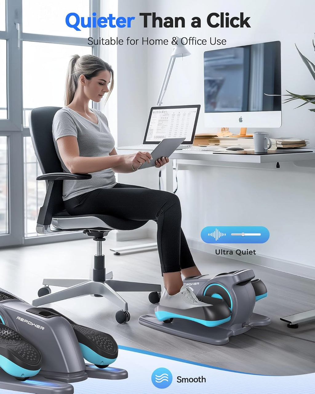 Under Desk Elliptical Machine for Seniors, Quiet Pedal Exerciser with Adjustable Speed Q71796