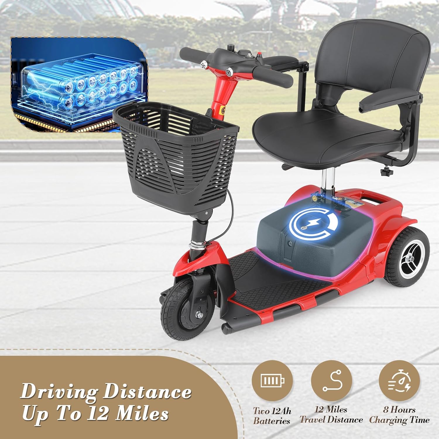 3 Wheel Mobility Scooter for Adults Seniors, Foldable Electric with Seat S3124