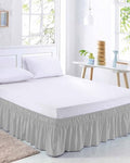 Grey Bed Skirt Cal King Size 18 Inch Drop,Vintage Solid Pure Farmhouse Country Rustic Minimalist Style Adjustable & Elastic Wrap Around Bed Skirts Pleated Dust Ruffles for Queen Cal King Base Bed