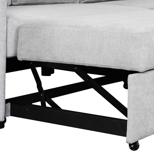 L Shaped Convertible Sleeper Sectional Sofa with Storage Chaise and Pull-out Bed, Velvet Upholstered, Gray O7399