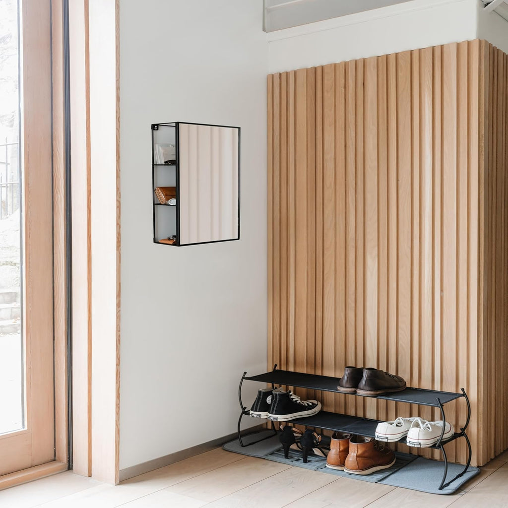 Black Metal Bathroom Mirror Storage Cabinet with 3 Shelves G8110
