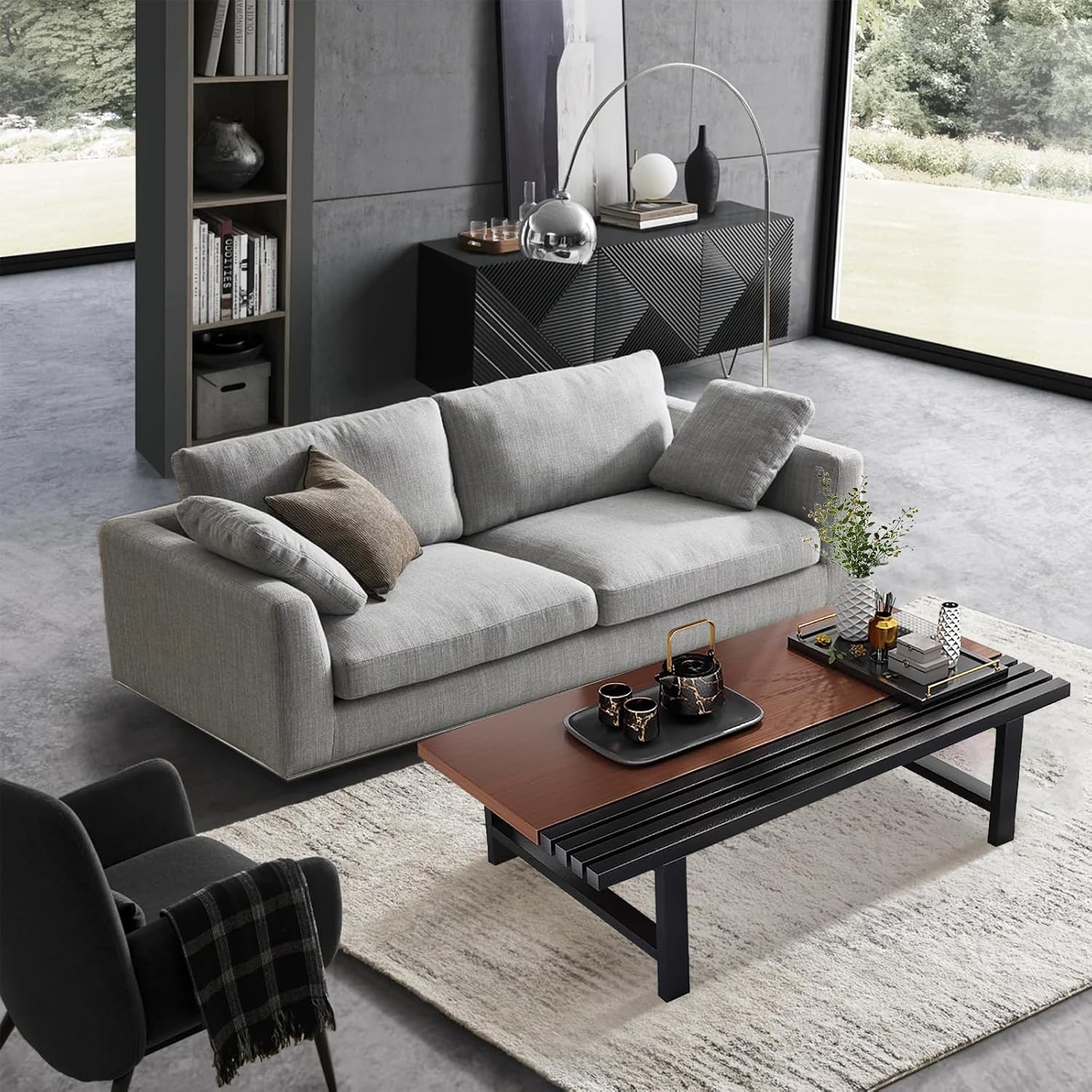 Japanese Floor Table 39.4in Rectangular Low Coffee Table for Living Room B57195