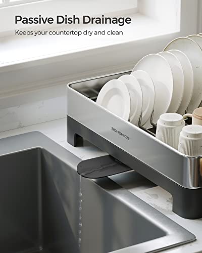 Large Dish Drying Rack, Stainless Steel with Rotatable Spout, Fingerprint-Resistant for Kitchen Counter Q487
