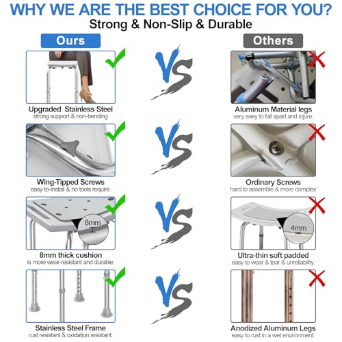 Heavy Duty Stainless Steel Shower Chair with Anti-Slip Seat and Grab Bar J12195