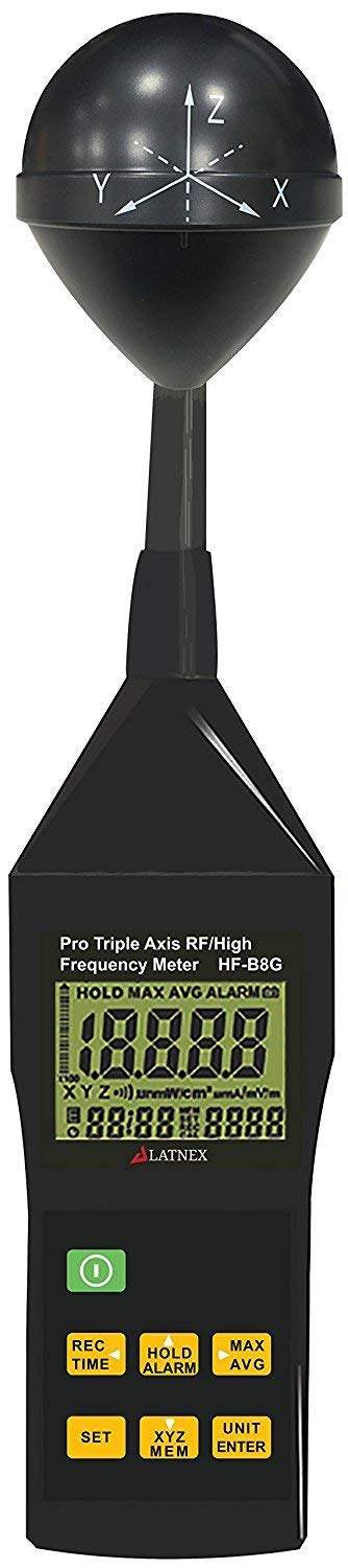 RF EMF meter HF-B8G High Frequency 10Mhz-8Ghz. Measures Wide-Range Electromagnetic Radiation from Cell Towers-Smart Meters-Wi-Fi-Cordless and Cell Phones-3G-4G-LTE & 5G Networks