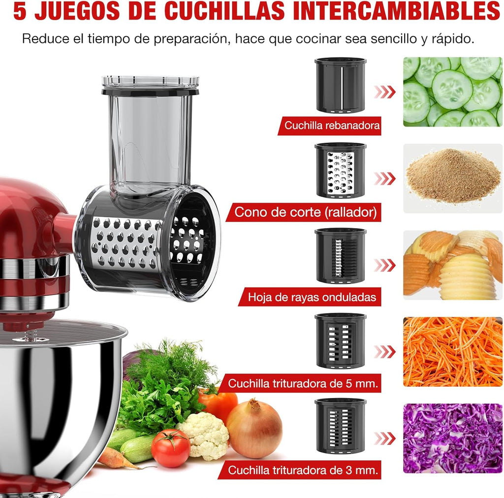 Slicer Shredder Attachment for Stand Mixer with 5 Blades, Cheese Grater, Vegetable Salad Maker P608