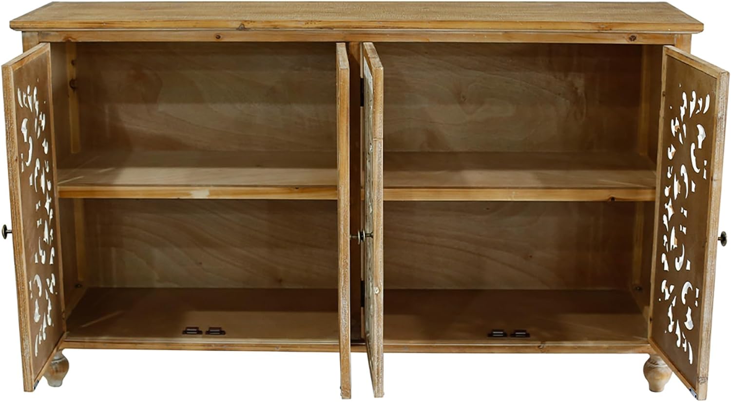 Accent Cabinet with 4 Doors, Wood Carved Floral Storage Sideboard Z52452