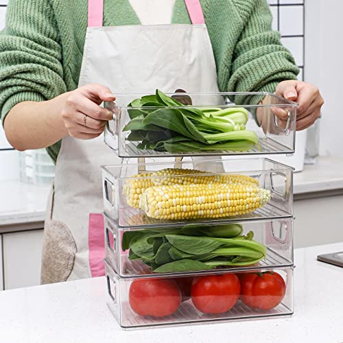 Stackable Clear Plastic Pantry Organizer Bins for Kitchen, Fridge, and Cabinet Storage P3917