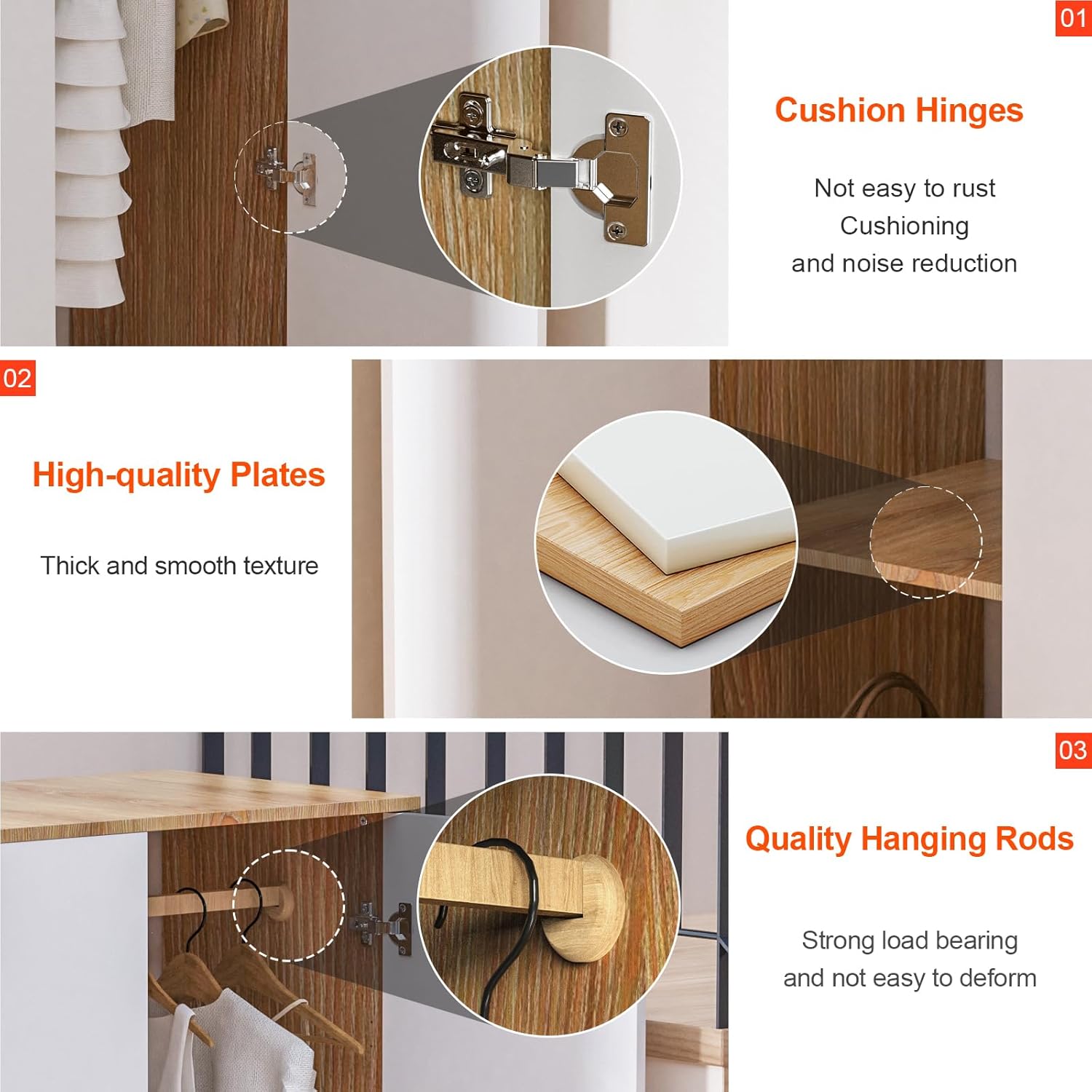 White Wardrobe Closet with Hanging Rail for Small Apartments S99266