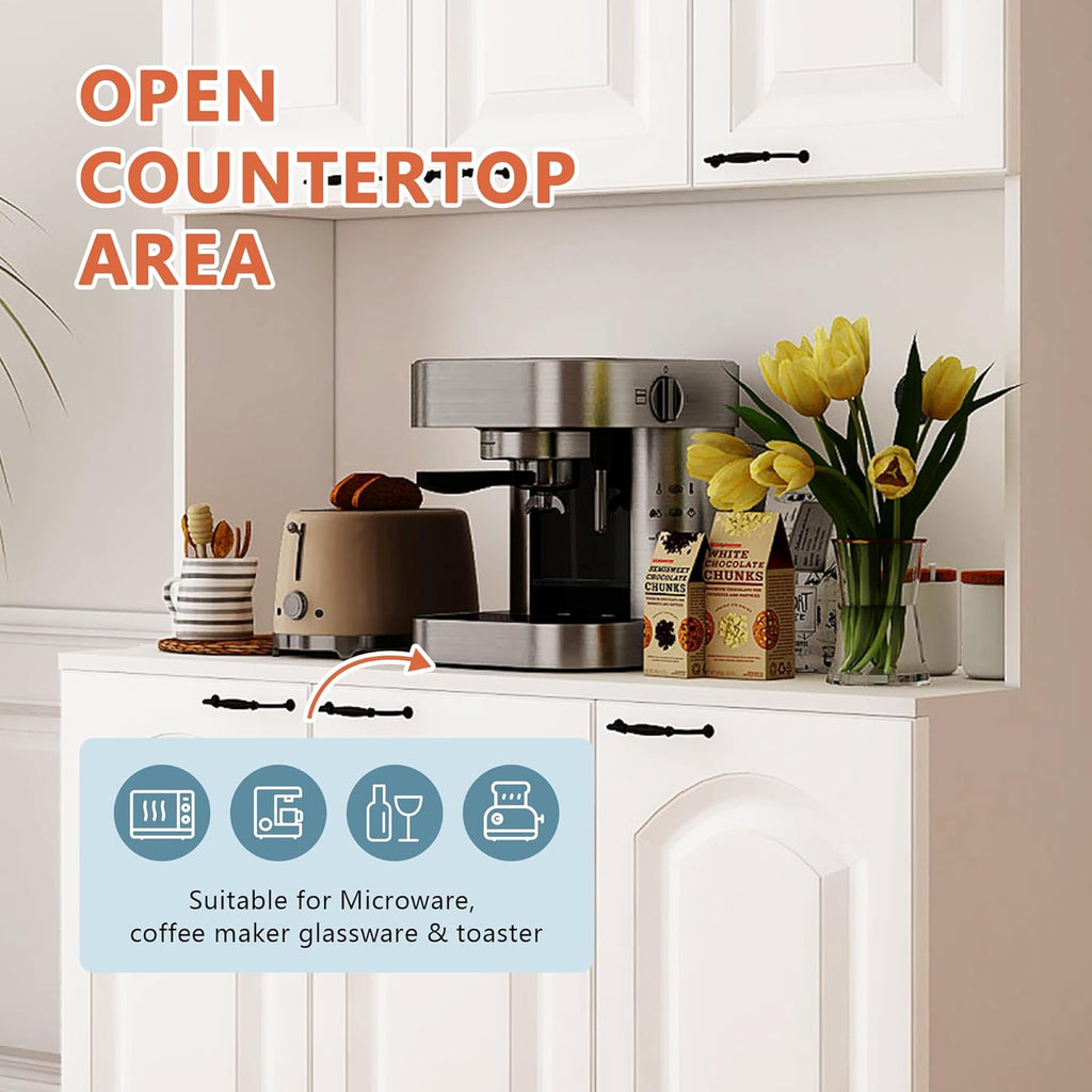 Tall Storage Cabinet with Shelves and Microwave Stand, White Z8529