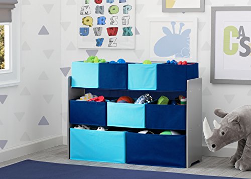 Kids Wood Table and Chair Set with Toy Organizer, Grey/Blue S330