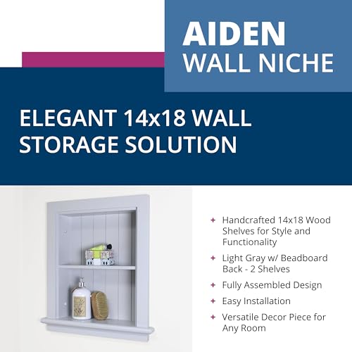 Recessed Wall Niche Medicine Cabinet Replacement, Real Wood, Light Gray E9663