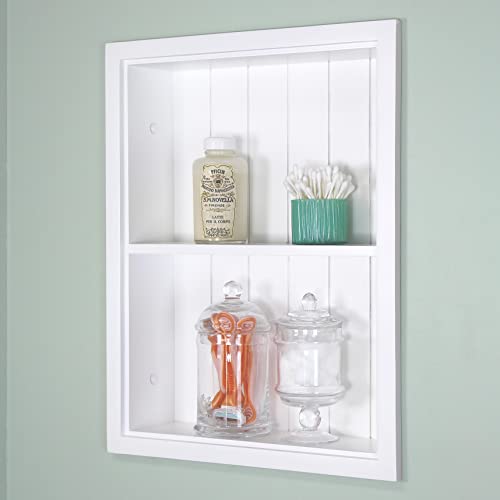 Fox Hollow Furnishings 14x18 Sloane Recessed Wall Niche Medicine Cabinet Replacement, in The Wall Bathroom Cabinet Insert Shelf/Shelves, Made in North America, Real Wood, NO MDF, White Beadboard Back