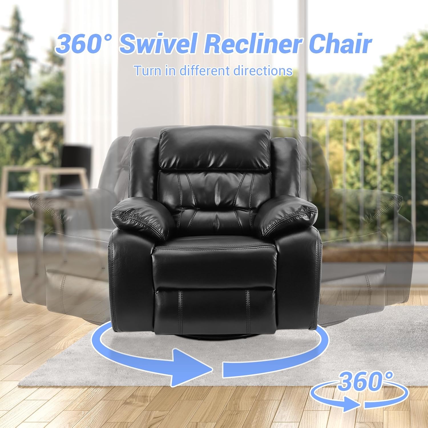 Swivel Rocker Recliner Chair, PU Leather Manual Reclining for Small Spaces C186429