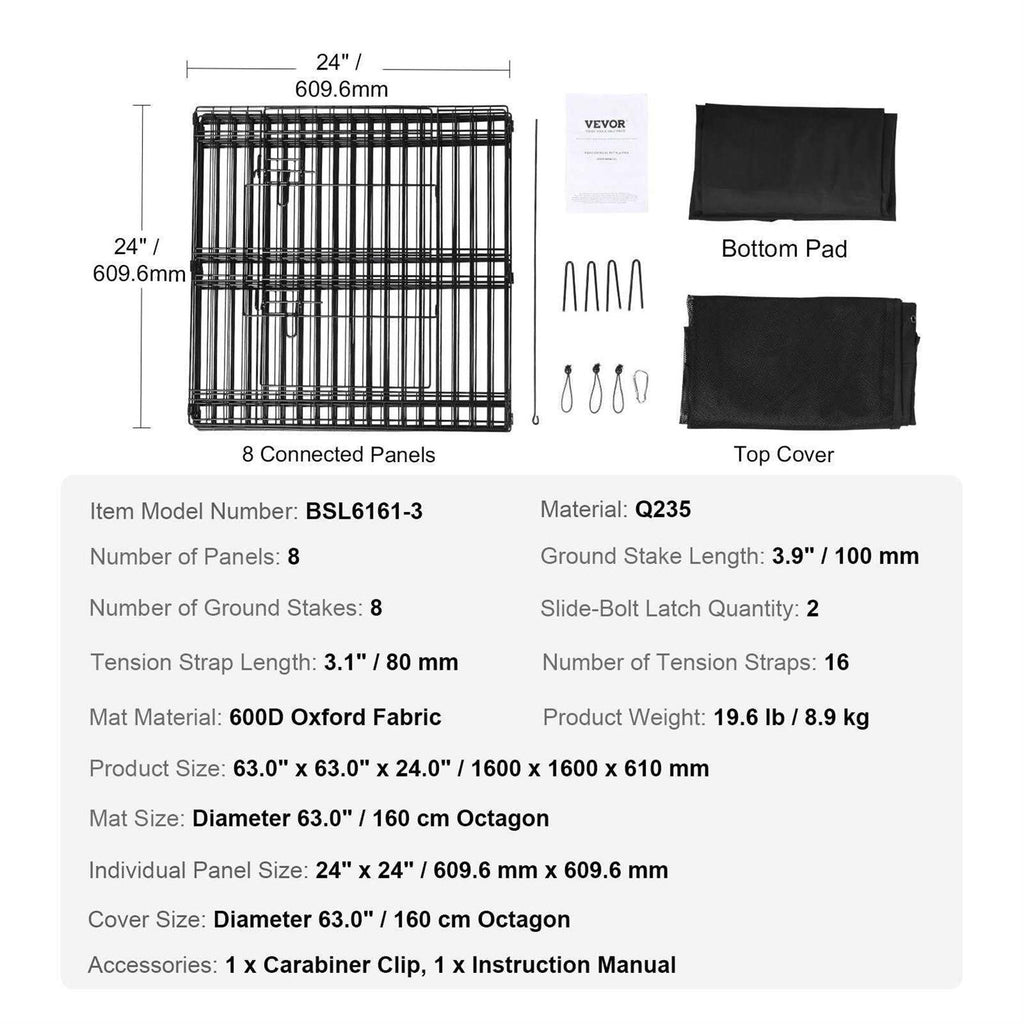Dog Playpen, 8 Panels Foldable Metal Exercise Pen with Top Cover and Bottom Pad F73355