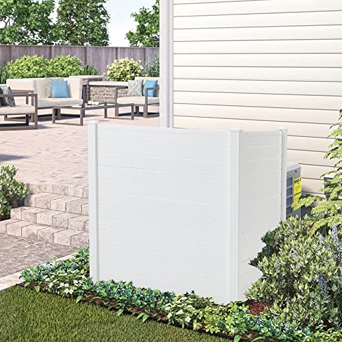 Outdoor Privacy Screen 2 Panels, 48"W x 49"H, Freestanding Fence with Iron Stakes, White W835