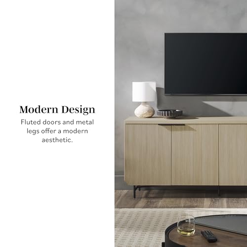 Scandinavian Grooved 4-Door Sideboard, 69 Inch, Black F832745