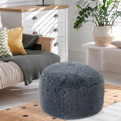 Plush Faux Fur Pouf Ottoman with Supportive Filling F11137