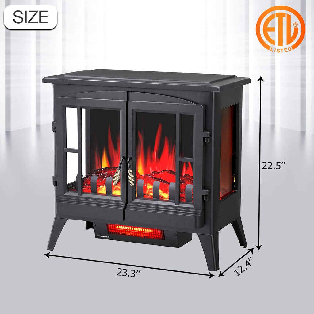 3D Infrared Electric Fireplace Heater, Freestanding, Adjustable Brightness H131481