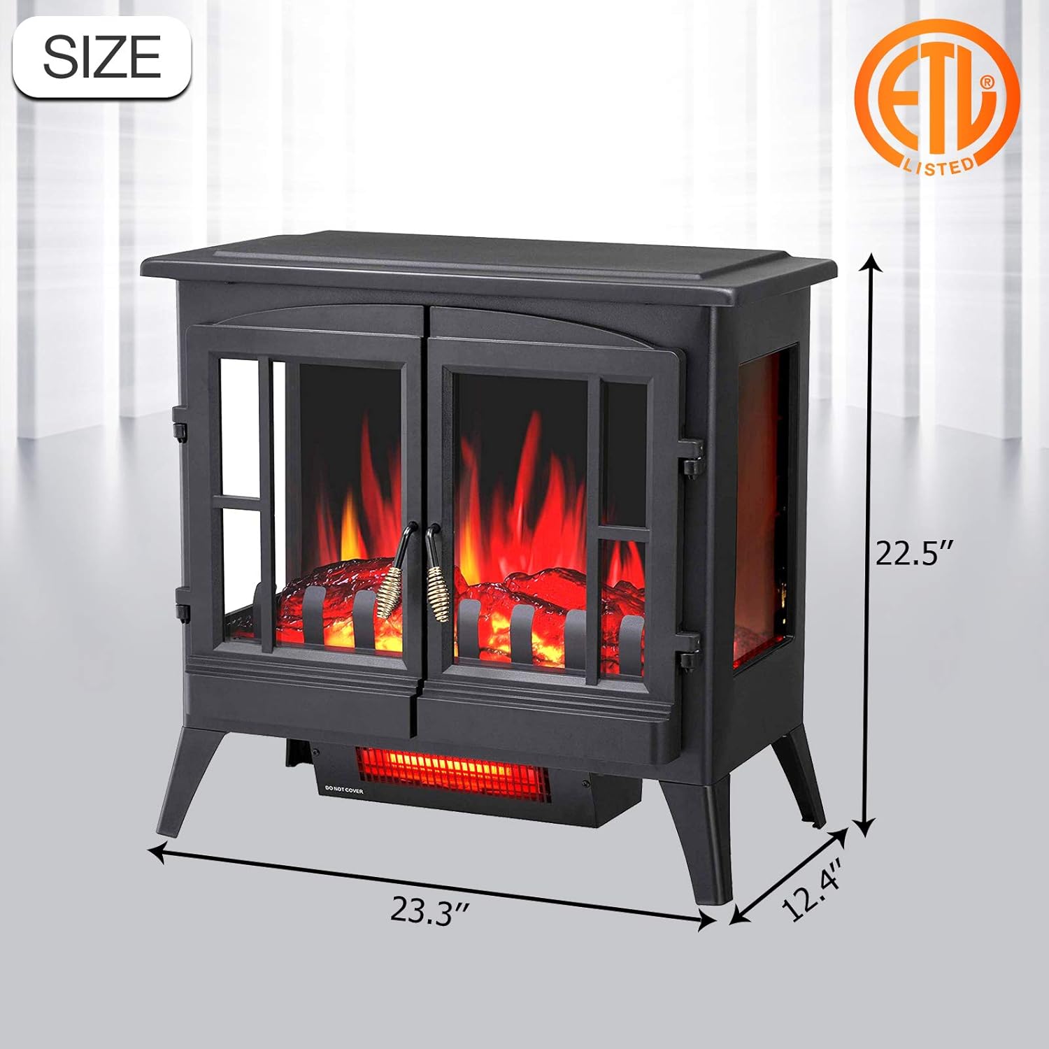 3D Infrared Electric Fireplace Heater, Freestanding, Adjustable Brightness H131481