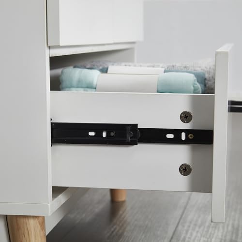 White Wood Wardrobe Cabinet with 2 Drawers and Hanging Rod T97523