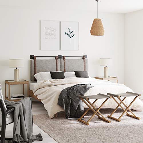 Modern Wall Mount Hanging Headboard, Queen, Brown Faux Leather M329264